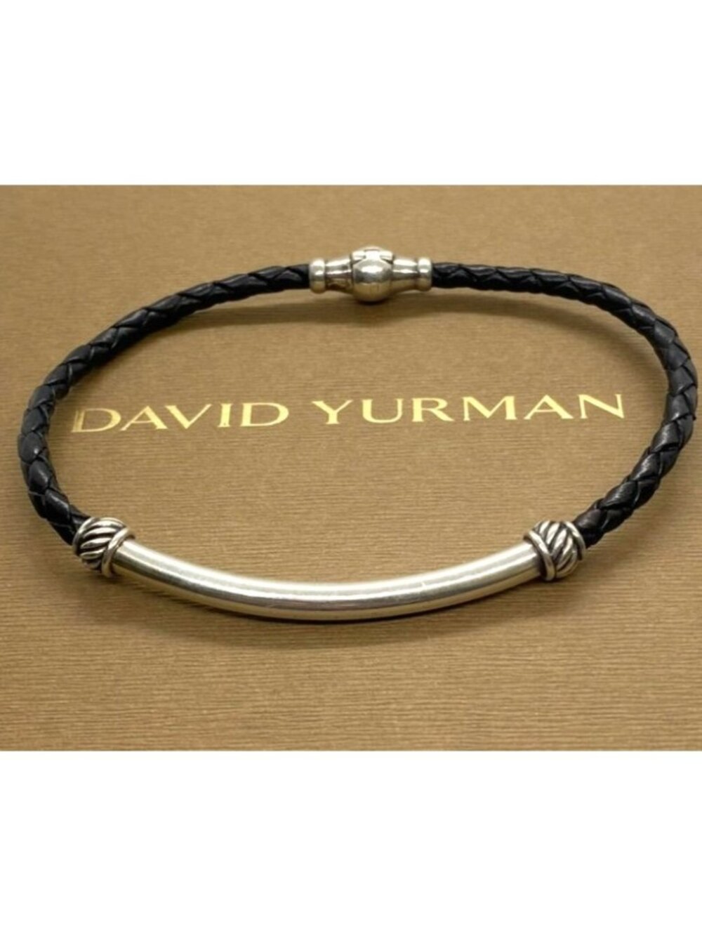 David Yurman Sterling Silver 925 Black Leather Bracelet - 8" Wrist